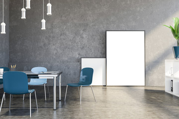 Creative concrete loft office interior with poster