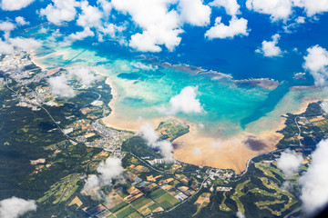 Landscape from airplane, from Okinawa to Yoron island - obrazy, fototapety, plakaty