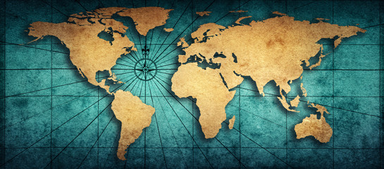 Old map of the world on a old parchment background. Vintage style. Elements of this Image Furnished by NASA.