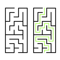 A 5x10 rectangular maze with solution