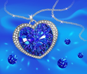 Blue gemstone sapphire in the shape of a heart. Vector illustration.