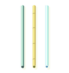 reusable metal straw three types bamboo glass and metal  isolated on white background
