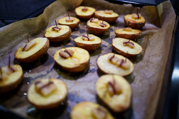Baked chopped potatoes with lard