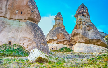 Ancient cut homes and shelters, Pigeon Valley, Cappadocia, Turkey