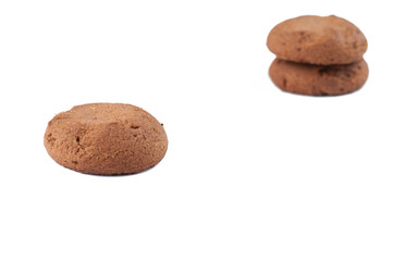 Chocolate cookie isolated on white background.Copy space