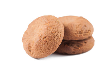Chocolate cookie isolated on white background.Copy space