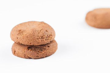 Chocolate cookie isolated on white background.Copy space