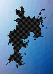 Komodo geometric map. Stencil shape of Komodo in low poly style. Charming island vector illustration.