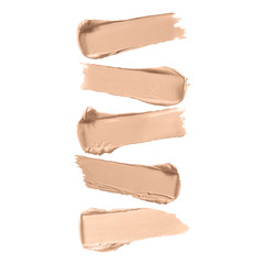 Fototapeta na wymiar Beige Liquid Lipstick Smudge Isolated on White Background. Foundation Lipstick Smudge. Makeup Smear. Lipstick Paint. Cosmetic Concealer. Liquid Foundation Strokes. Skin Tone Cream. Grooming Products