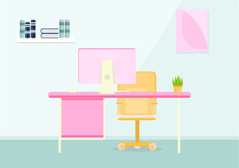 Blue and Pink Office Illustration