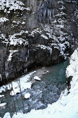 The winter canyon of the Kurdzhips river. Guam gorge. Russia