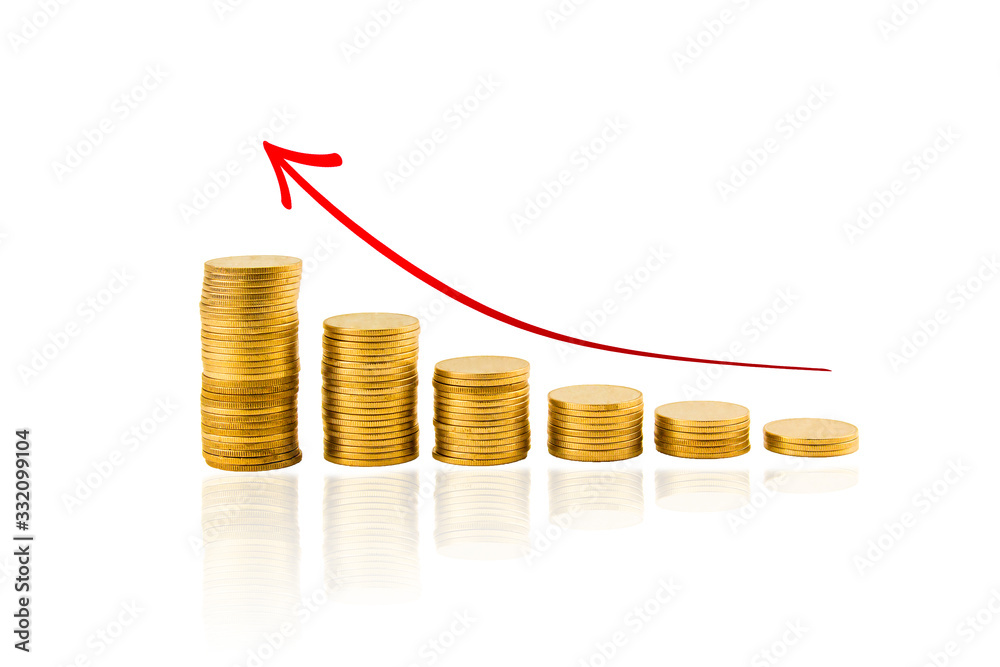 Wall mural investment concept, coins graph stock market