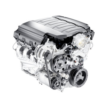 Modern Car Engine Isolated on White Background. V8 Car Engine. Eight-Cylinder Car Engine. Car Motor. Internal Combustion Engine