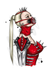 Beautiful girl in leather mask. Sex and BDSM, love. Underwear. Vector illustration for greeting card or poster, print for t-shirt. Fashion & Style.  Coronavirus, quarantine.