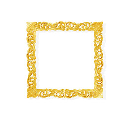 Wood gold picture frame with carving seamless patterns isolated on white background , clipping path