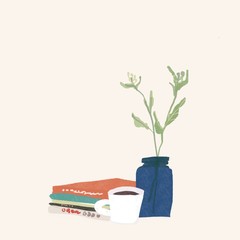 菜の花とコーヒーと本