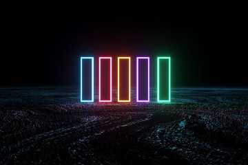 Multi-colored rectangles Neon background, neon light. 3D rendering, 3D illustration, copy space.