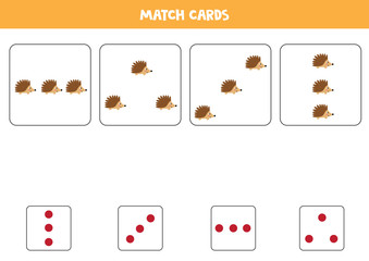Match cute cartoon hedgehogs and cards with dots.