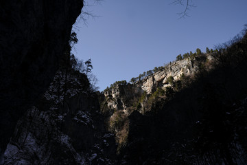 The winter canyon of the Kurdzhips river. Guam gorge. Russia