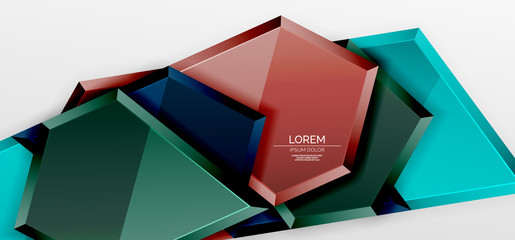 Metal glossy shiny geometric shapes with 3d effect composition. Techno futuristic vector abstract background For Wallpaper, Banner, Background, Card, Book Illustration, landing page