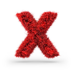 Capital letter X. Uppercase. Red fluffy and furry font. 3D