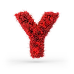 Capital letter Y. Uppercase. Red fluffy and furry font. 3D