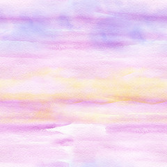 Abstract seamless pattern with pink sunset watercolor spots. Hand-drawn illustration.
