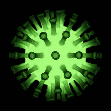 Virus cell on glowing green on dark background 3D render