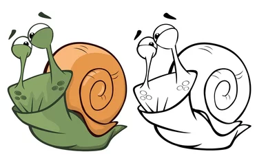 Fotobehang Vector Illustration of a Cute Cartoon Character Snail for you Design and Computer Game. Coloring Book Outline Set ный-4 © liusa
