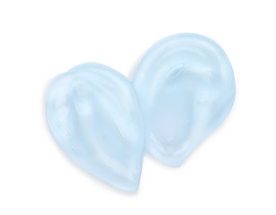 Sample of transparent cosmetic gel on white background, top view