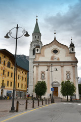 The Church of Cortina d'Ampezzo (Sesto Dolomites). Veneto Italy, Europe.