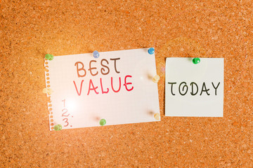 Word writing text Best Value. Business photo showcasing most advantageous combination of cost and...