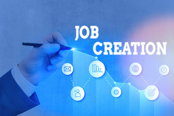 Word writing text Job Creation. Business photo showcasing the provision of new opportunities for...
