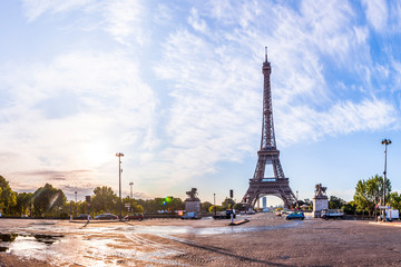 Scenic panorama of the EMiniature tiny planet of Scenic panorama of the Eiffel Tower seen from Pont...