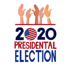  Flyer vector blue red white logo.American election day. Usa debate of president voting. Election voting poster.2020 United States of America presidential election vote
