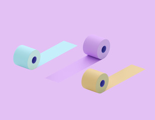Multi-colored toilet paper. Colorful rolls of toilet paper - blue, purple, yellow.