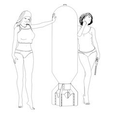 warrior woman character, 3D illustration, sketch, outline