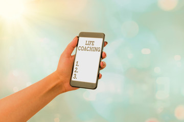 Conceptual hand writing showing Life Coaching. Concept meaning demonstrating employed to help...
