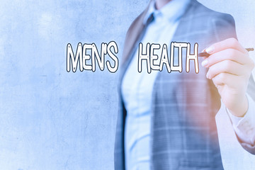 Conceptual hand writing showing Mens Health. Concept meaning state of complete physical mental and...