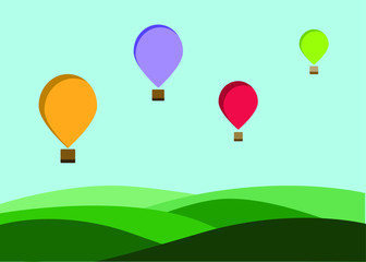 Obraz na płótnie Canvas Vector landscape, balloon in the sky, airship