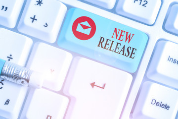 Text sign showing New Release. Business photo text announcing something newsworthy recent product