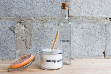 baking soda on wooden table
