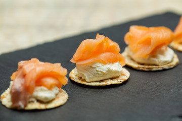 spelled chips with salmon bite