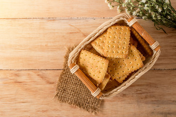 Crackers homemade on wooden table