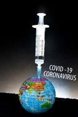 Coronavirus 2019-nCoV COVID concept. Coronavirus Covid-19 vaccine research. The world infected by the coronavirus, the world defends itself from the covid-19,the planet quarantined by the covid-19.