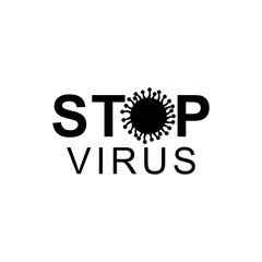 Black text stop icon virus, Bacteria, Germs and Microbe  isolated on white background. Vector Icon Illustration