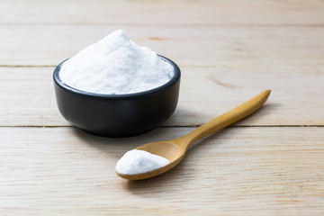 baking soda on wooden table