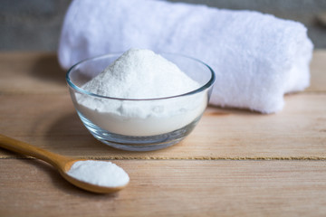 baking soda on wooden table