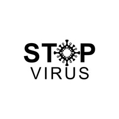 Black text stop icon virus, Bacteria, Germs and Microbe  isolated on white background. Vector Icon Illustration
