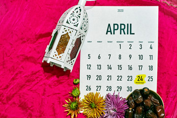April monthly calendar on red